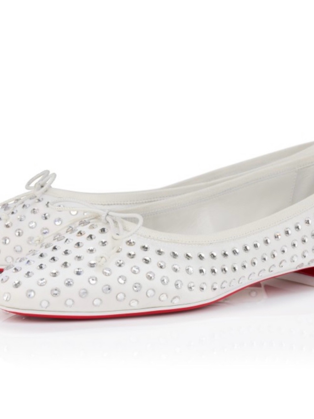 Christian Louboutin White Studded Bow Ballet Flats with Red Sole
